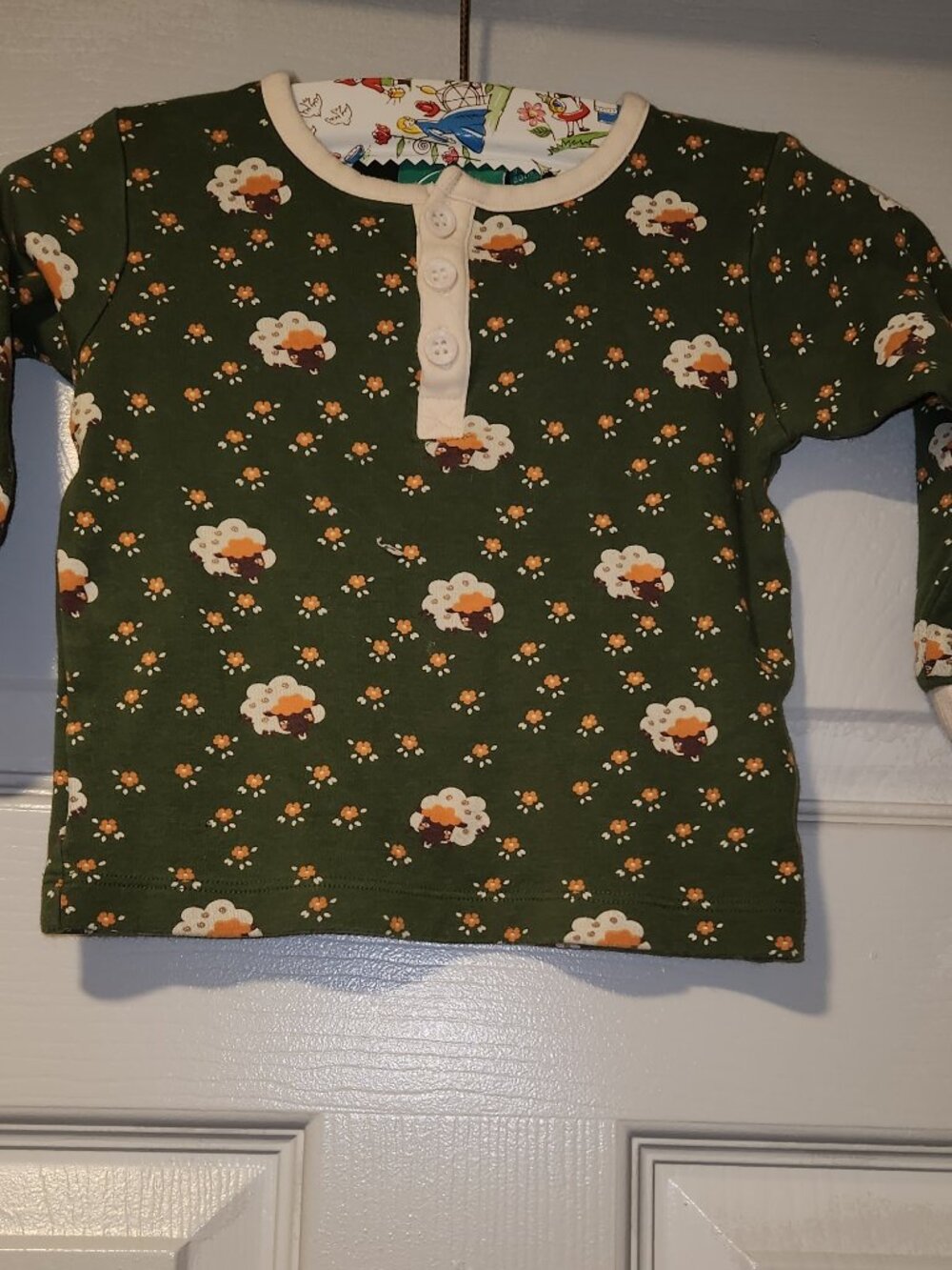 Little Green Radicals Baby Sheep Floral Shirt Size 9-12 Months Organic